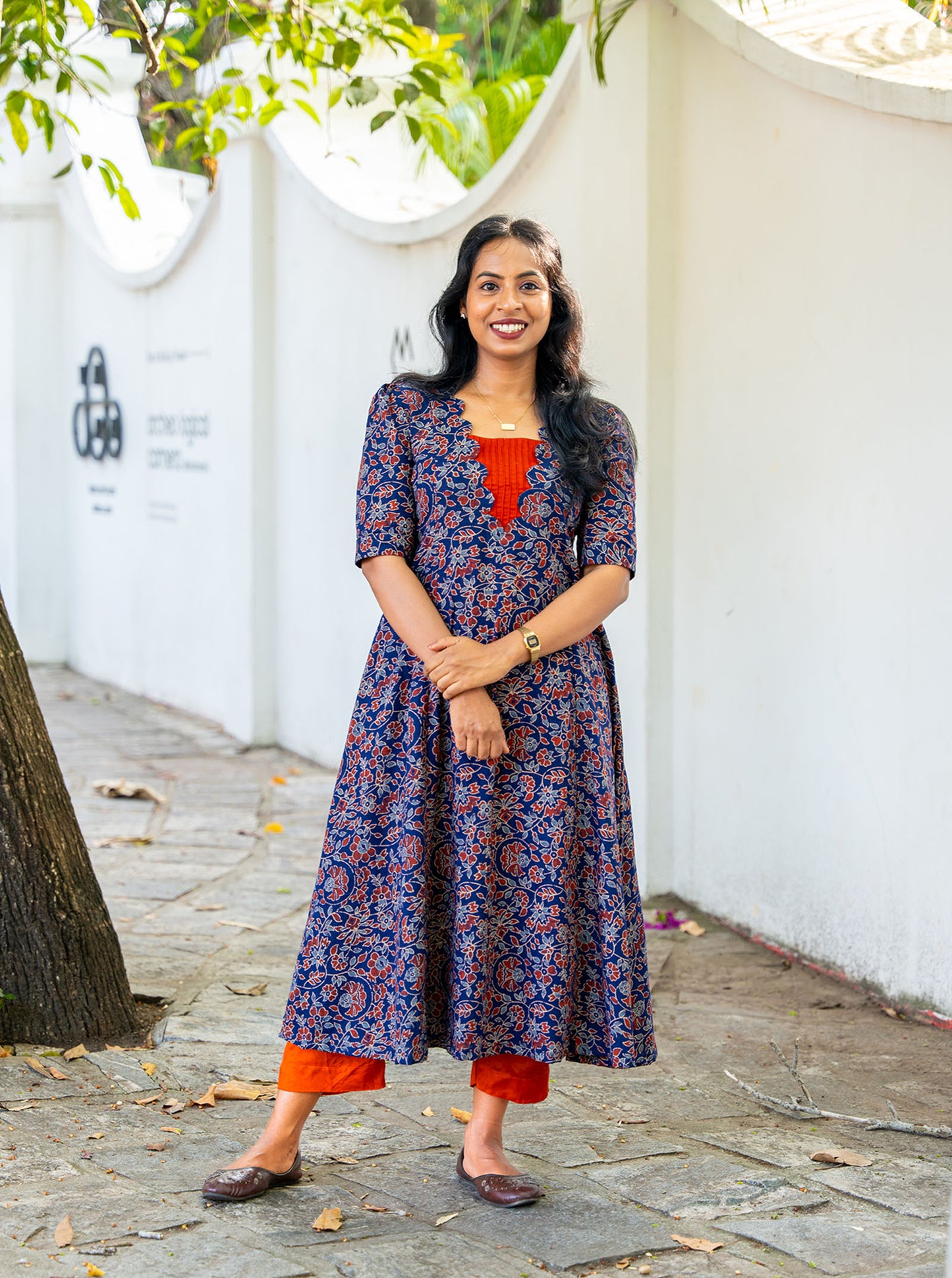 Rusticblu  -Scalloped with Pintex Neck and Panel Cut Kurti