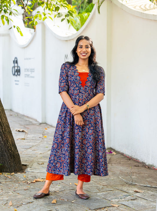 Rusticblu  -Scalloped with Pintex Neck and Panel Cut Kurti