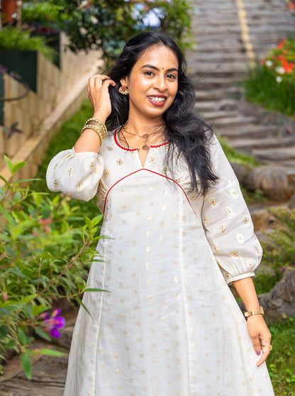 Medha - Lurex Golden Butti Alia Cut Cotton Kurti
