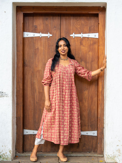 Elepink  - Elephant printed Aliacut kurti  Aliacut  Kurti
