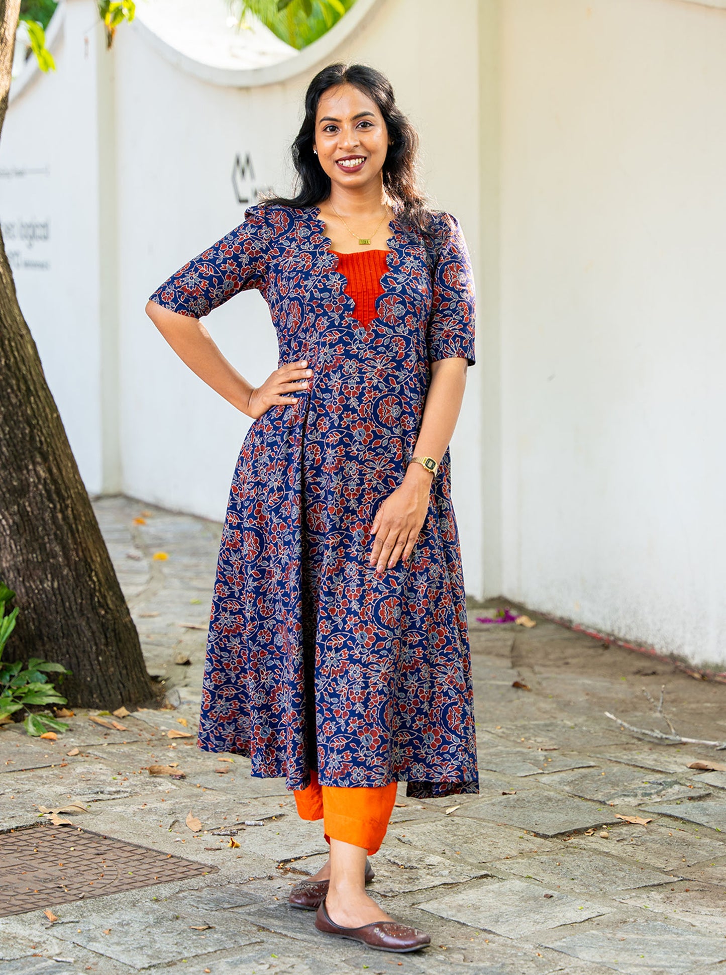 Rusticblu  -Scalloped with Pintex Neck and Panel Cut Kurti