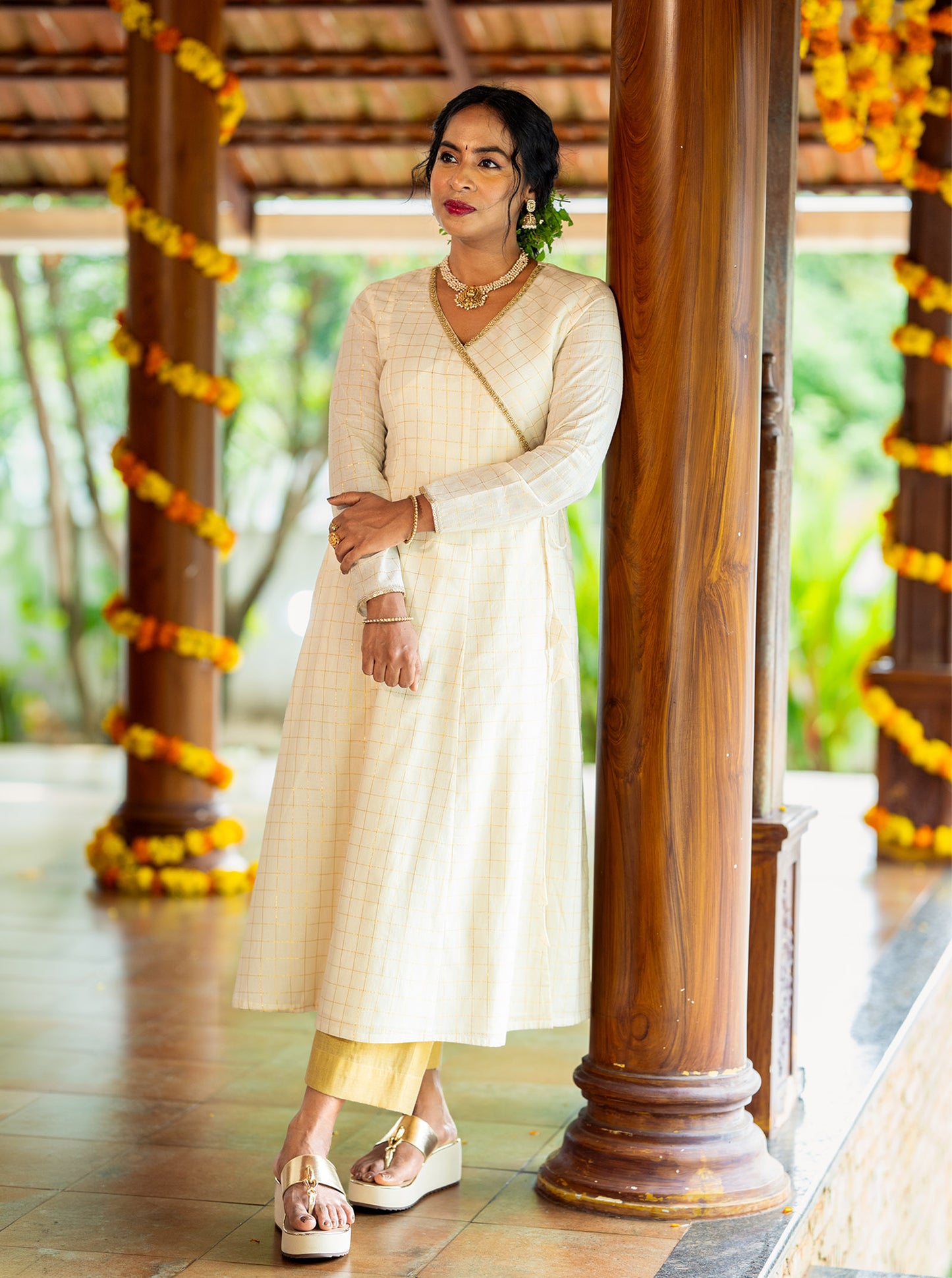 Madhavi cream wrap kurti available in sizes XS to 4XL - Ariyaa