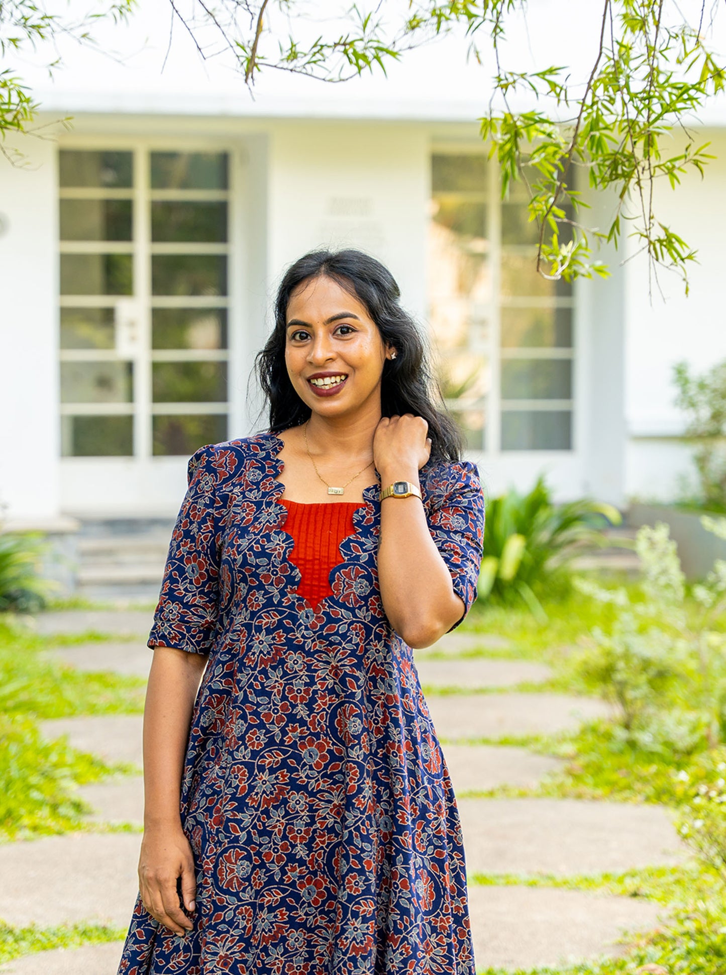 Rusticblu  -Scalloped with Pintex Neck and Panel Cut Kurti