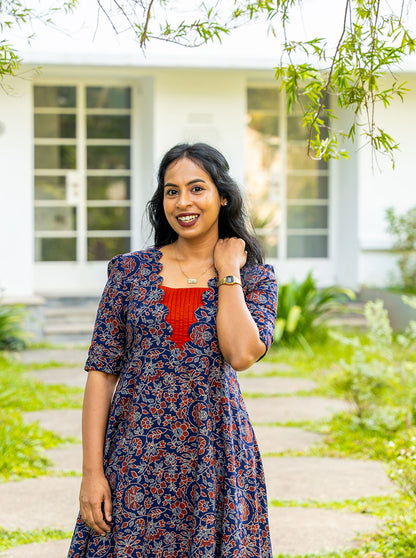 Rusticblu  -Scalloped with Pintex Neck and Panel Cut Kurti
