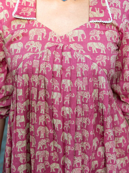 Elepink  - Elephant printed Aliacut kurti  Aliacut  Kurti