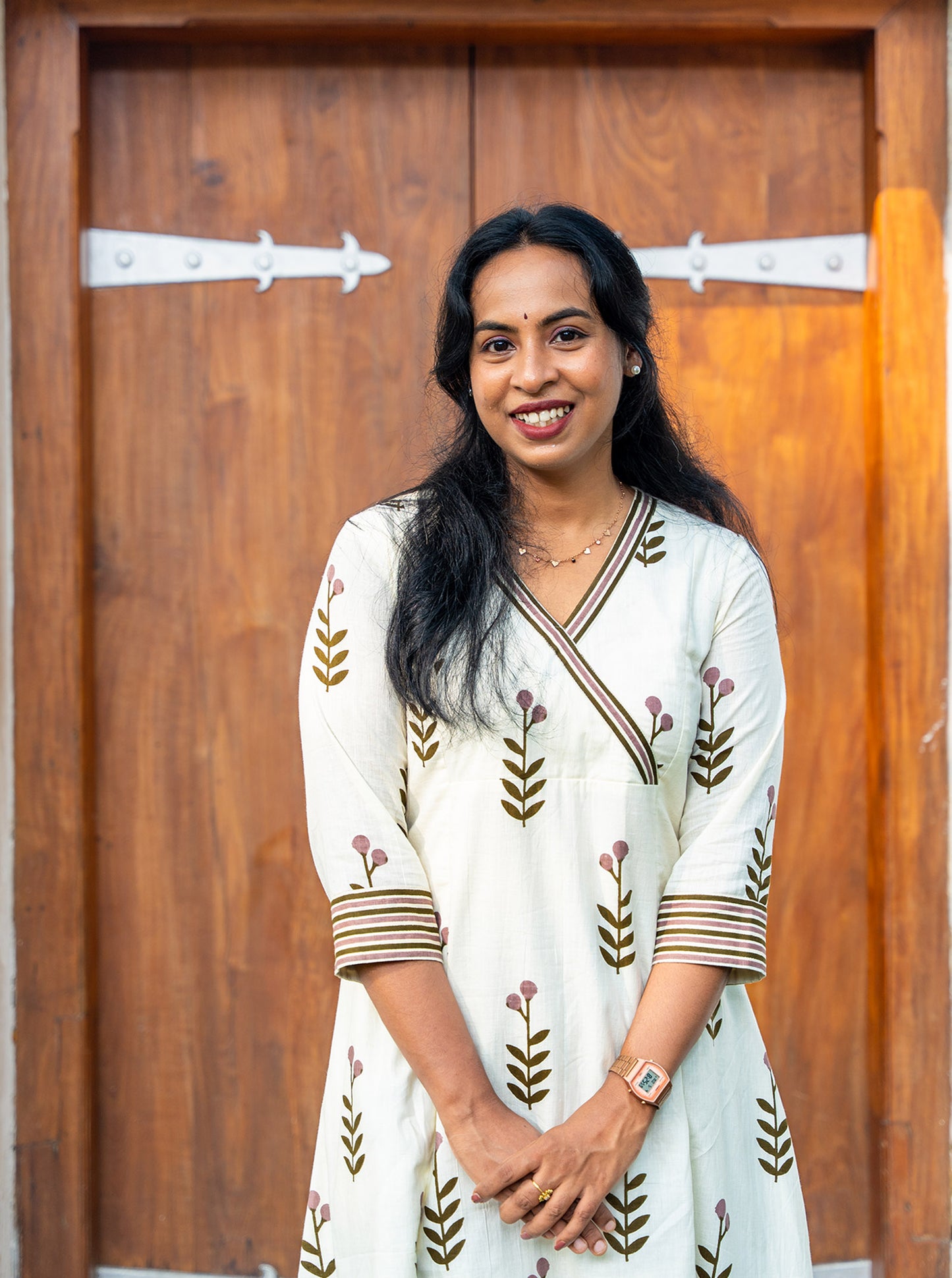Close-up of flower motif pattern on cotton fabric — Ariyaa