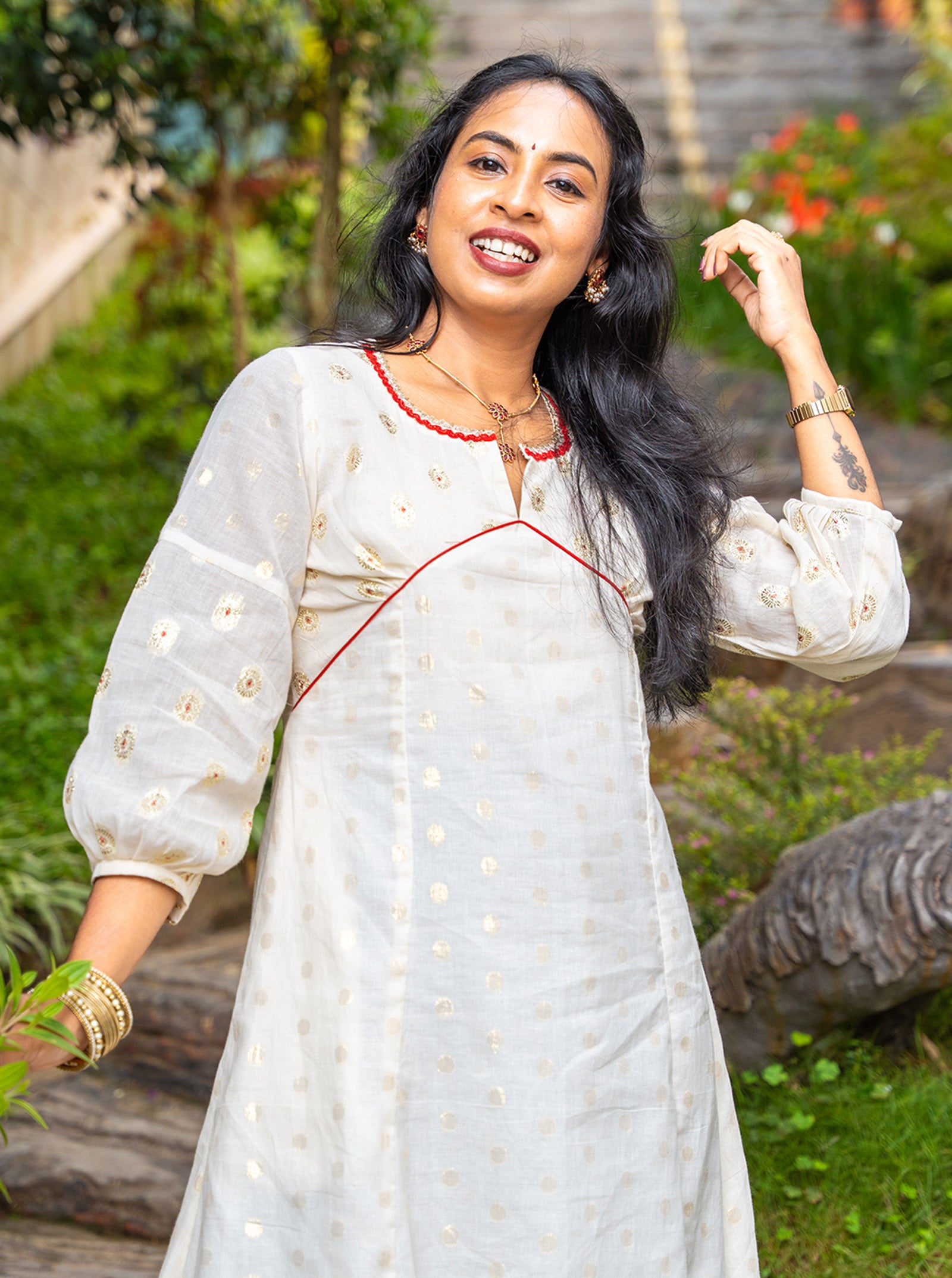 Cream Alia cut cotton kurti available in sizes XS to 4XL - Ariyaa