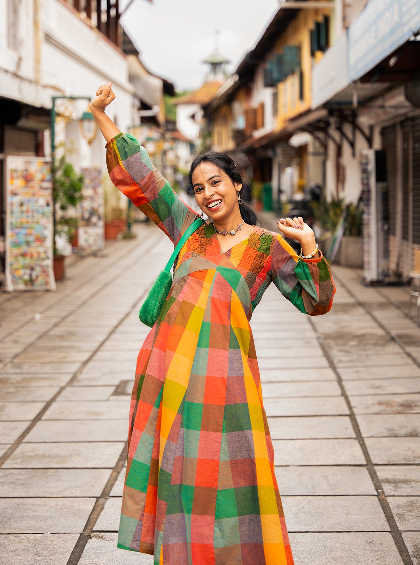 Madras Kattam handloom kurti with functional side pockets