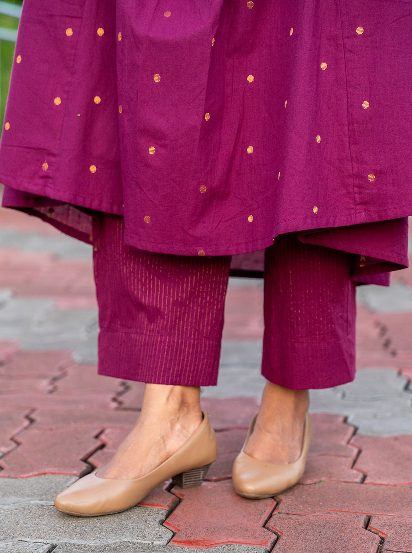 pants and fabric close up of handloom  pattern on handloom cotton fabric — Ariyaa