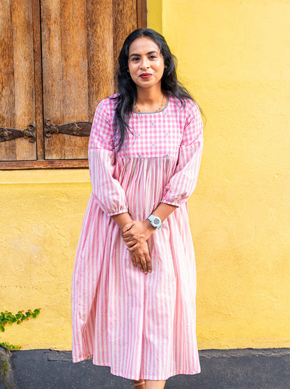 Flat lay of Boomer checks and stripes pleated kurti - Ariyaa