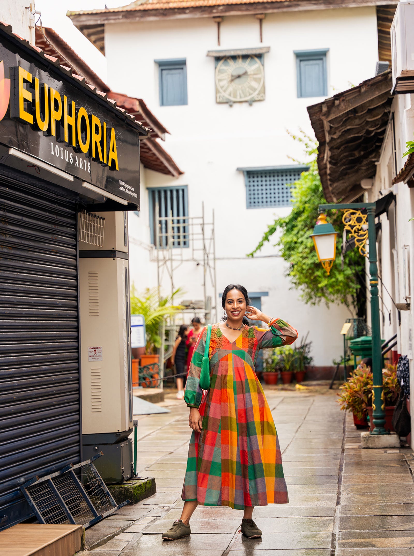 Multicolour Madras checks V-neck kurti styled for everyday wear