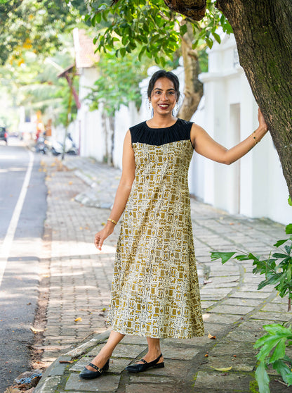 Black desert - Sandal Block Print Sleeveless A-Line Kurti