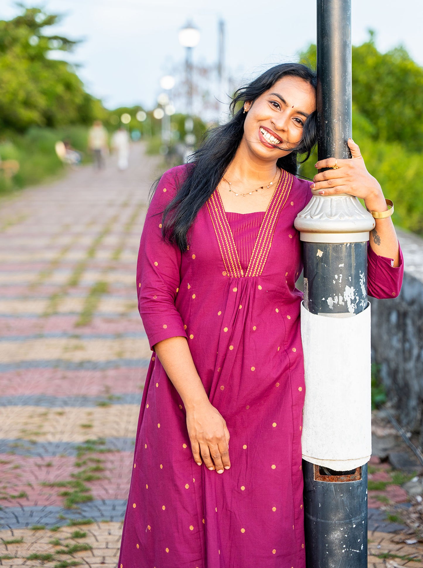 Mulberry Jamun— Handloom  Front Panel Cut Kurtha Co-Ord Set