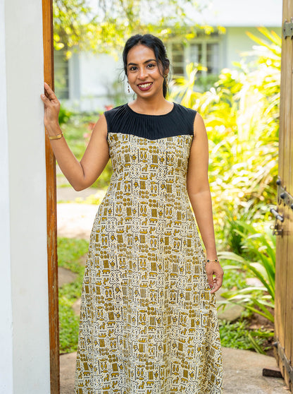 Black desert - Sandal Block Print Sleeveless A-Line Kurti