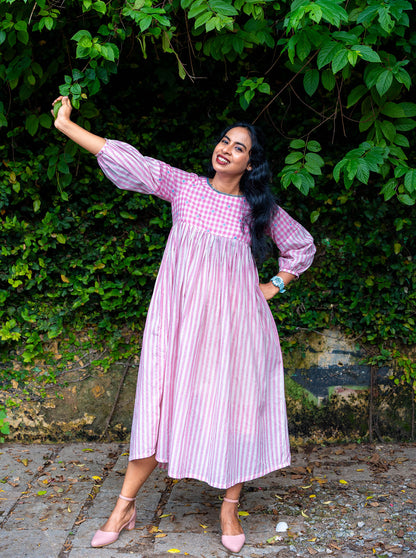 Bell sleeve handloom kurti showing movement and drape - Ariyaa