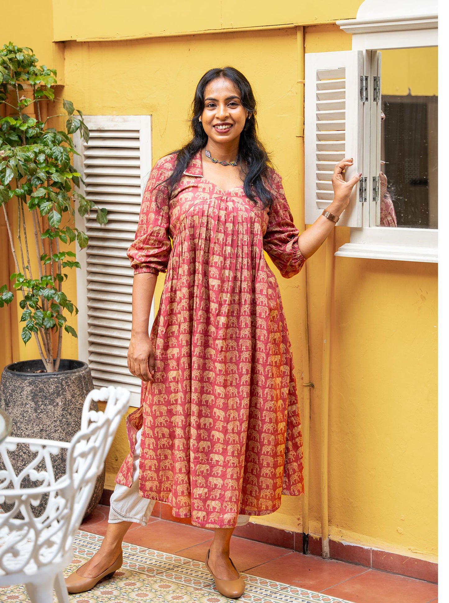 Elepink  - Elephant printed Aliacut kurti  Aliacut  Kurti