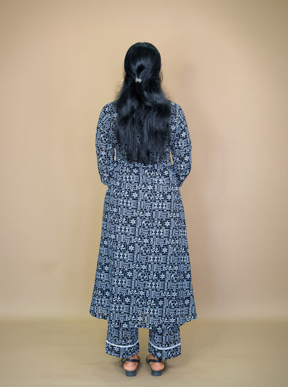 Back view of black and white printed co-ord set with palazzo pants - Ariyaa